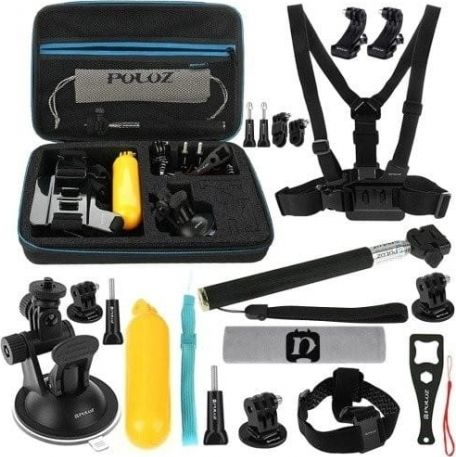 Set aksesorësh për kamera sportive Puluz PKT11, 20 copë, i zi
