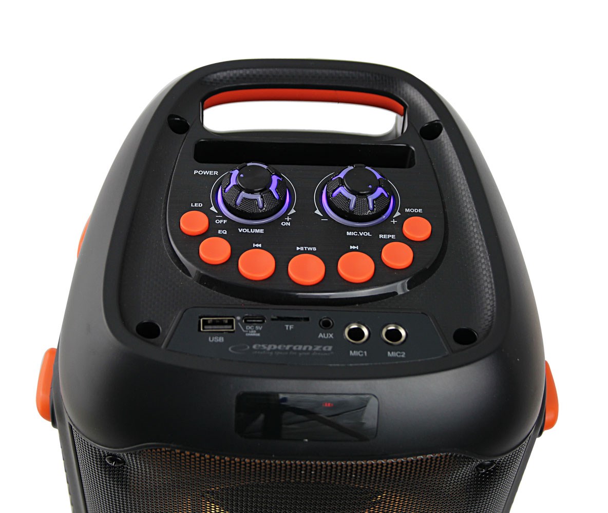Set altoparlant dhe mikrofon Esperanza EP156, Bluetooth, FM, LED RGB, 20W, të zi