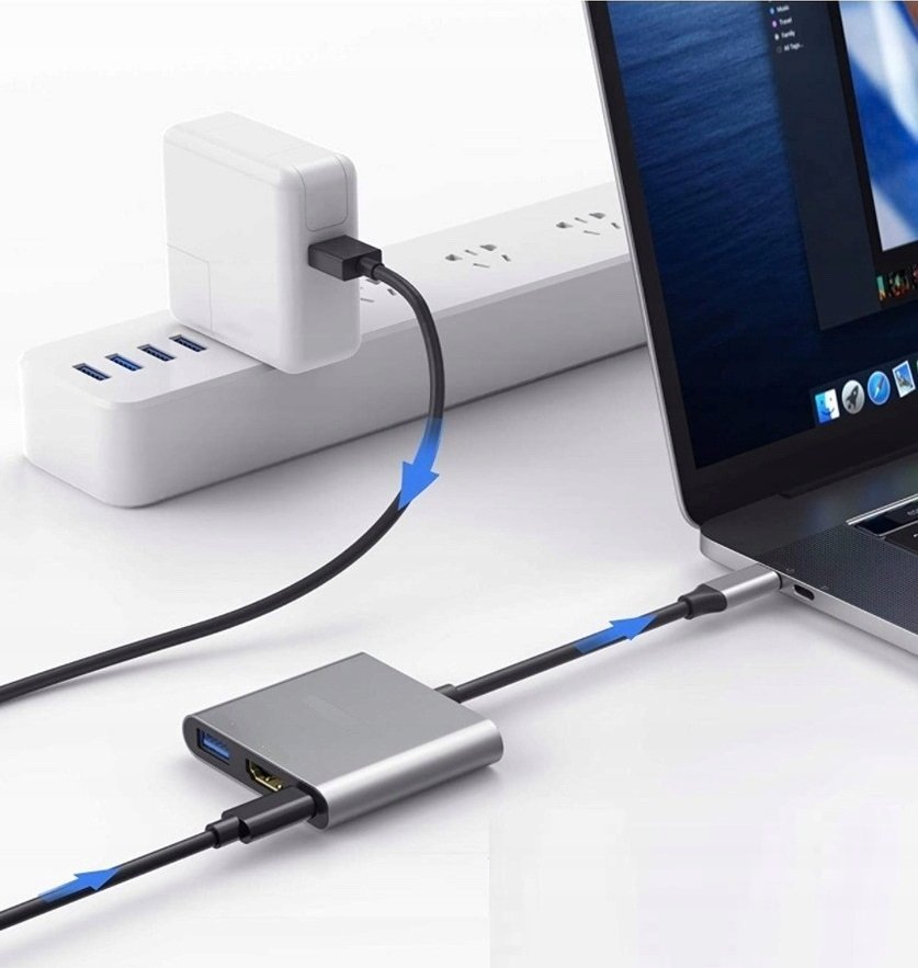Hub USB-C Platinet 3.2 Gen2 3in1, HDMI 4K, PD 100W, gri alumini