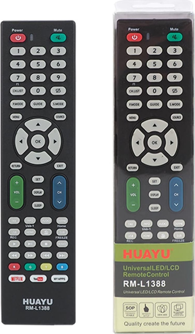Telekomandë universale RM L1388, për TV LCD LED, butona Netflix dhe YouTube, e zezë