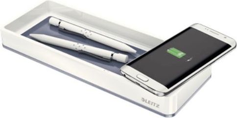 Organizues tavoline Leitz WOW, me karikues wireless Qi, i bardhë metalik