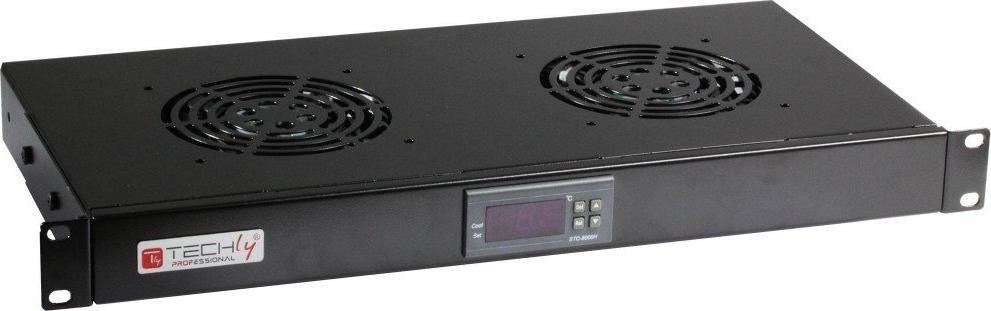 Panel ftohës rack Techly I-CASE FAN-TC2B, 19", 1U, me termostat, i zi