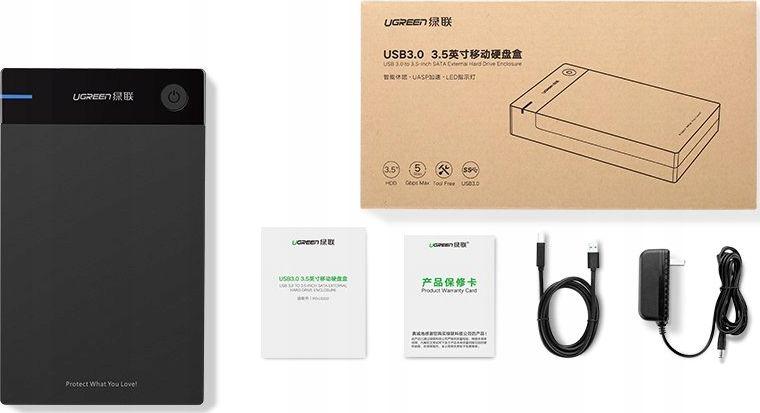 Kuti për Hard Disk Ugreen Pocket (50422), 3.5", SATA, USB 3.0, i zi