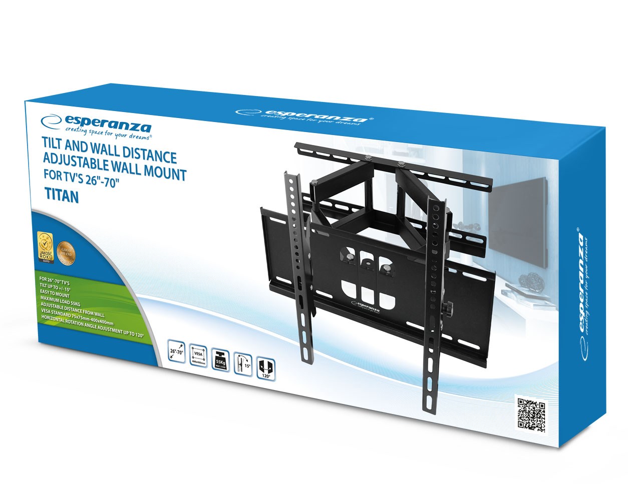Mbajtëse muri për TV Esperanza Titan, 26-70", 55kg, e zezë