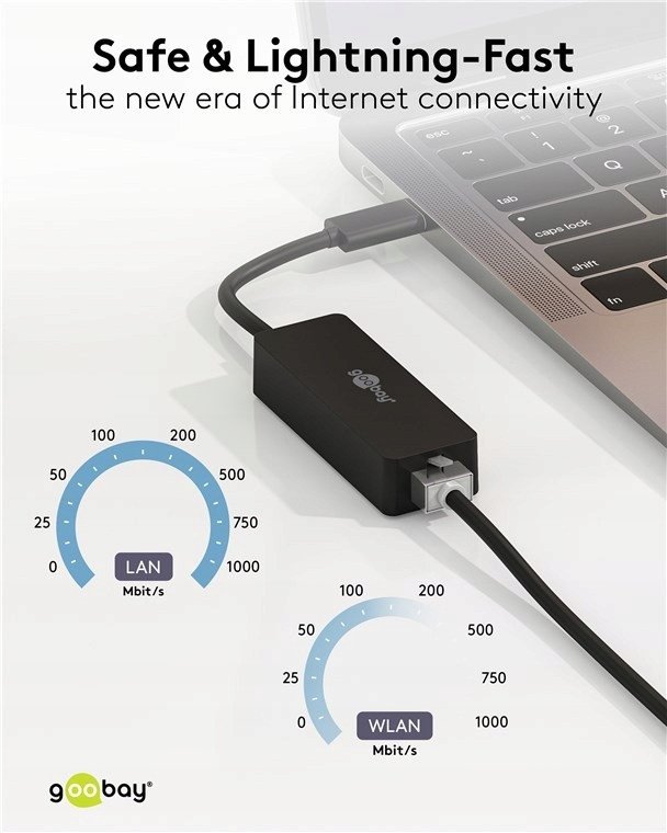 Adapter rrjeti Goobay USB C në Ethernet, USB 3.1, 1 Gbit/s, i zi