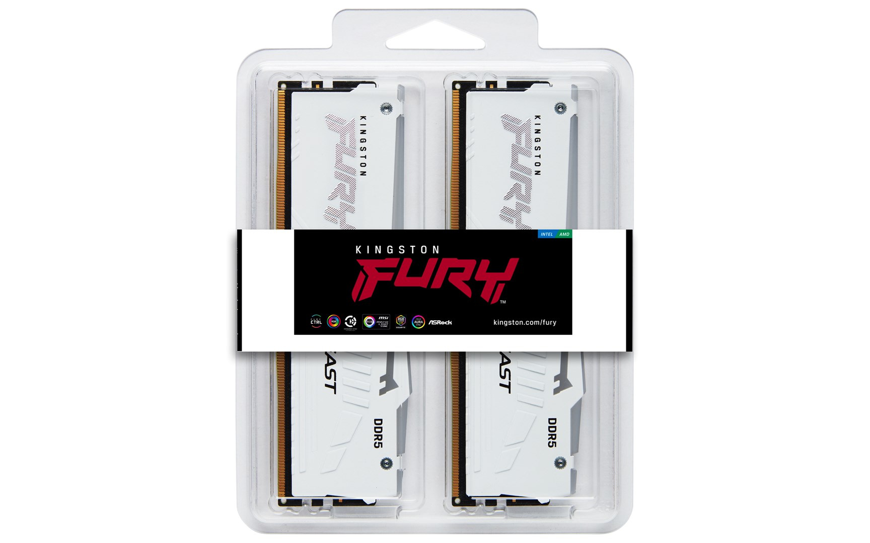 Memorie RAM Kingston FURY Beast RGB, 32GB, DDR5, 6000MHz, CL36, e bardhë
