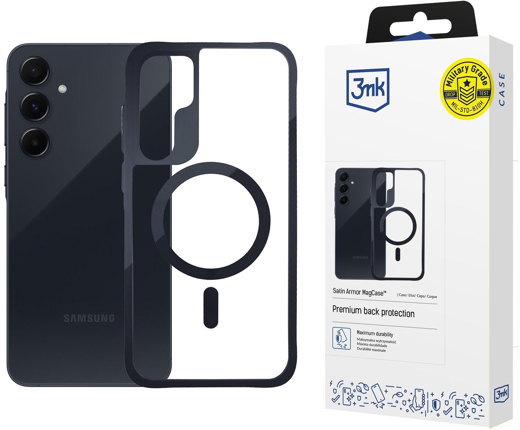 Futrollë 3mk Satin Armor MagCase për Samsung Galaxy A55 5G, mbrojtje ushtarake, kompatibile MagSafe, transparente