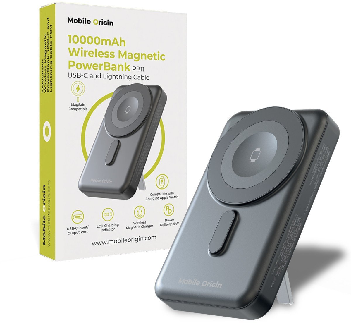 Powerbank Mobile Origin PB11, 10000mAh, magnetik wireless, gri