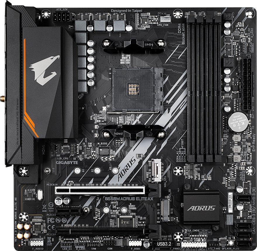 Pllakë amë Gigabyte B550M AORUS ELITE AX, AMD B550, Socket AM4, 4 slota, Bluetooth, Wi-Fi 6, Micro ATX 2