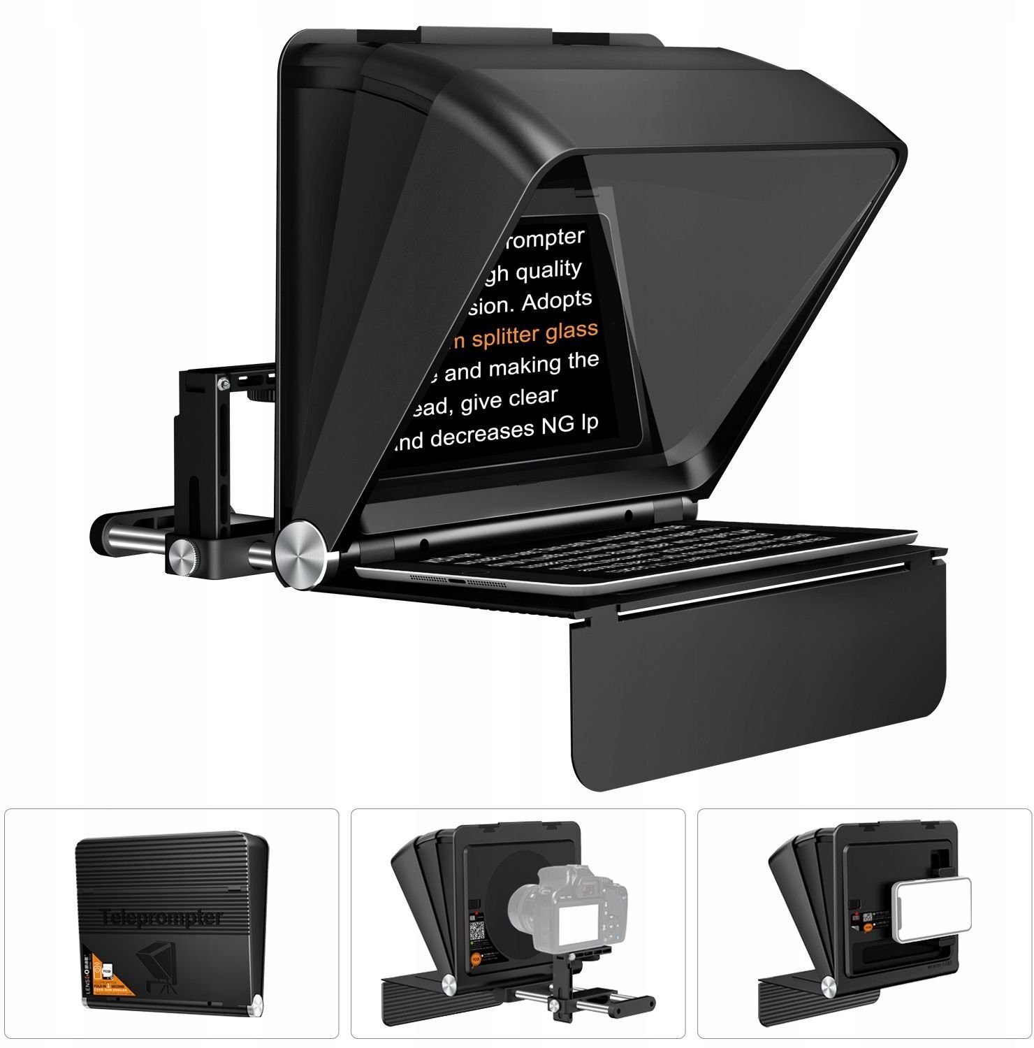 Teleprompter Lensgo Autocue TC7II Ultimate Kit, për video, i zi