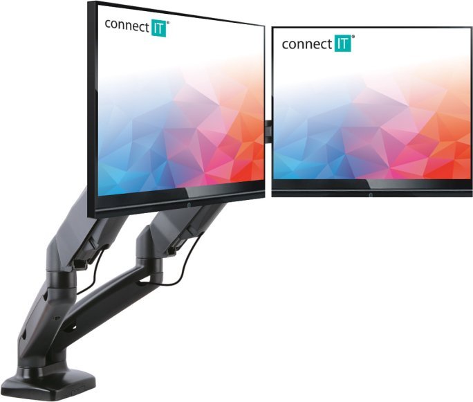 Mbajtës monitori CONNECT IT TwinArm Premium 30 YEARS, për 2 monitorë, VESA, i zi