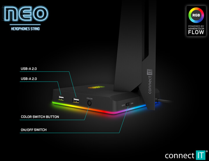 Mbajtëse për kufje CONNECT IT NEO Stand-It, RGB, e zezë