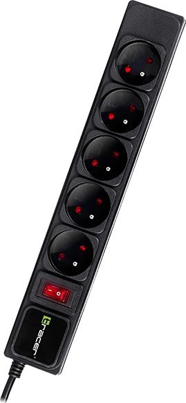 Listë zgjatues Tracer PowerGear, 5 priza, kabllo 1.5m, e zezë
