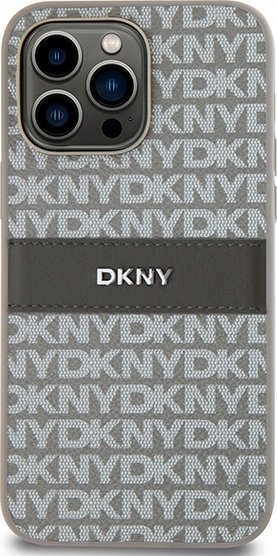 Маска за телефон DKNY PU кожа Repeat Pattern Tonal Stripe, за iPhone 14 Pro, беж