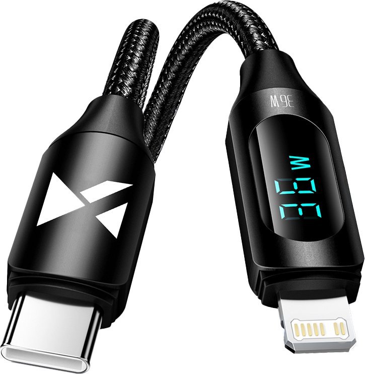 Kabllo karikues Wozinsky WUCLC2 USB C në Lightning, 36W PD, 2m, me ekran LED