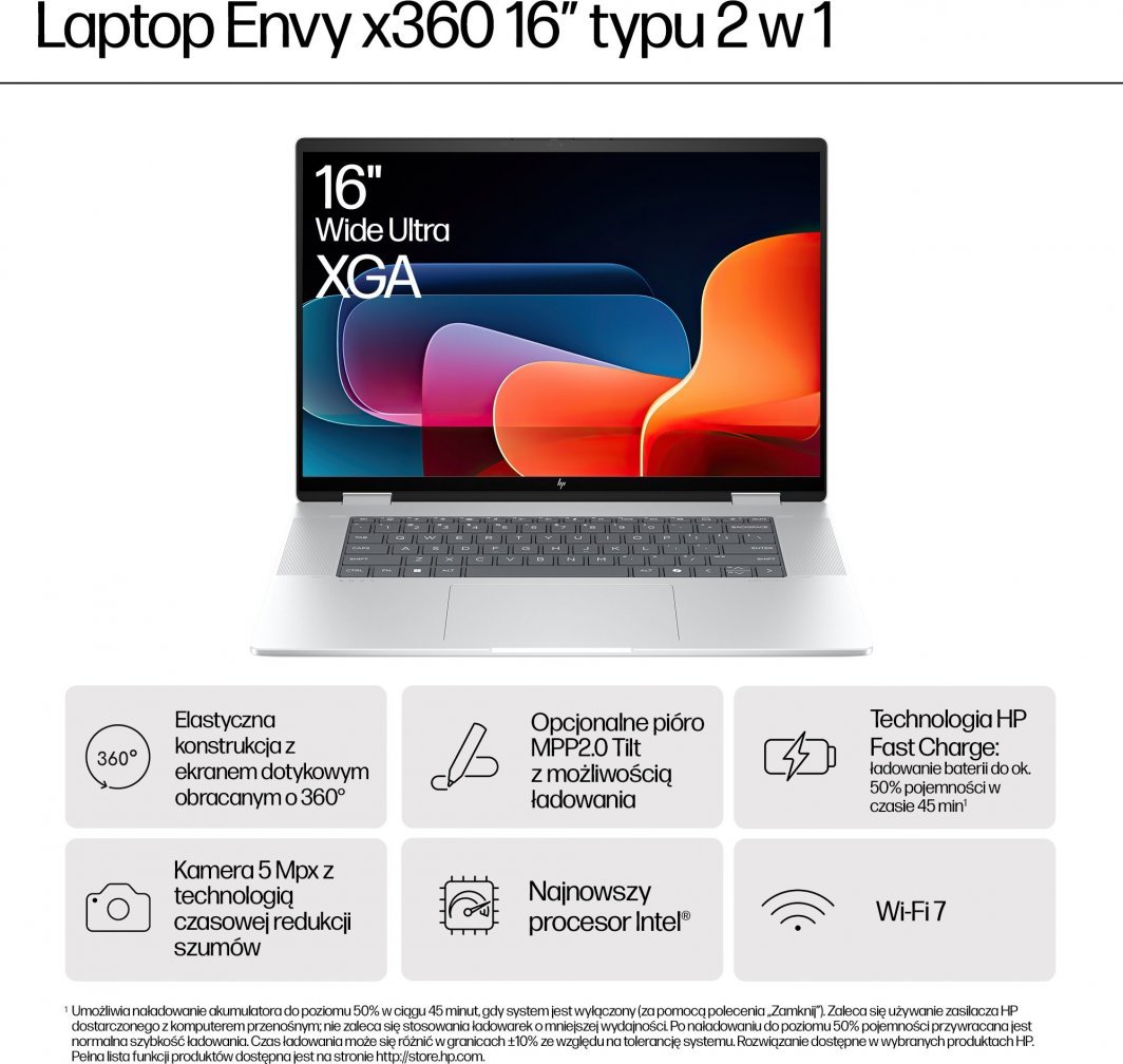 Лаптоп HP ENVY x360 16-ac0003nw, 16", Intel Core Ultra 7 155U, 16GB RAM, 1TB SSD