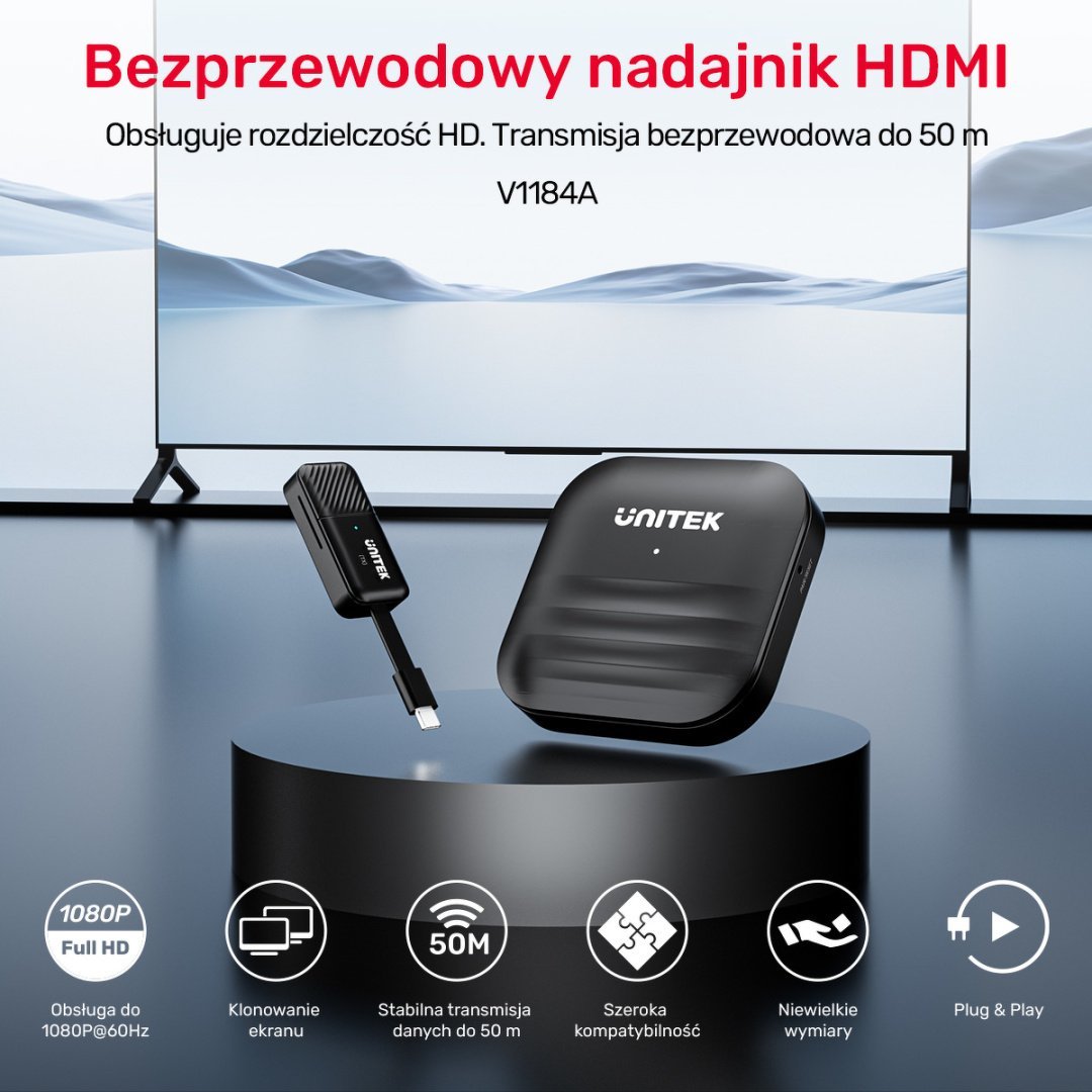 Transmetues HDMI pa tela Unitek V1184A01, deri 50 m, Full HD, i zi