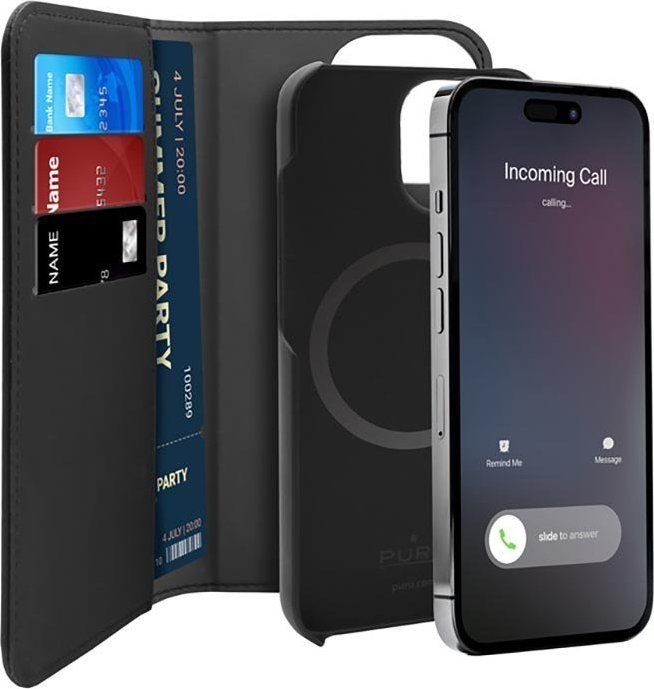 Këllëf portofol Puro Wallet Detachable MagSafe për iPhone 14 Pro Max, 2 në 1, me MagSafe, i zi