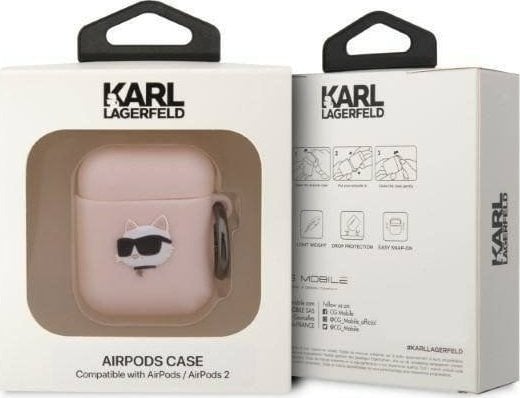 Mbulesë mbrojtëse Karl Lagerfeld Choupette Head 3D, për AirPods 1 2, silikoni, rozë