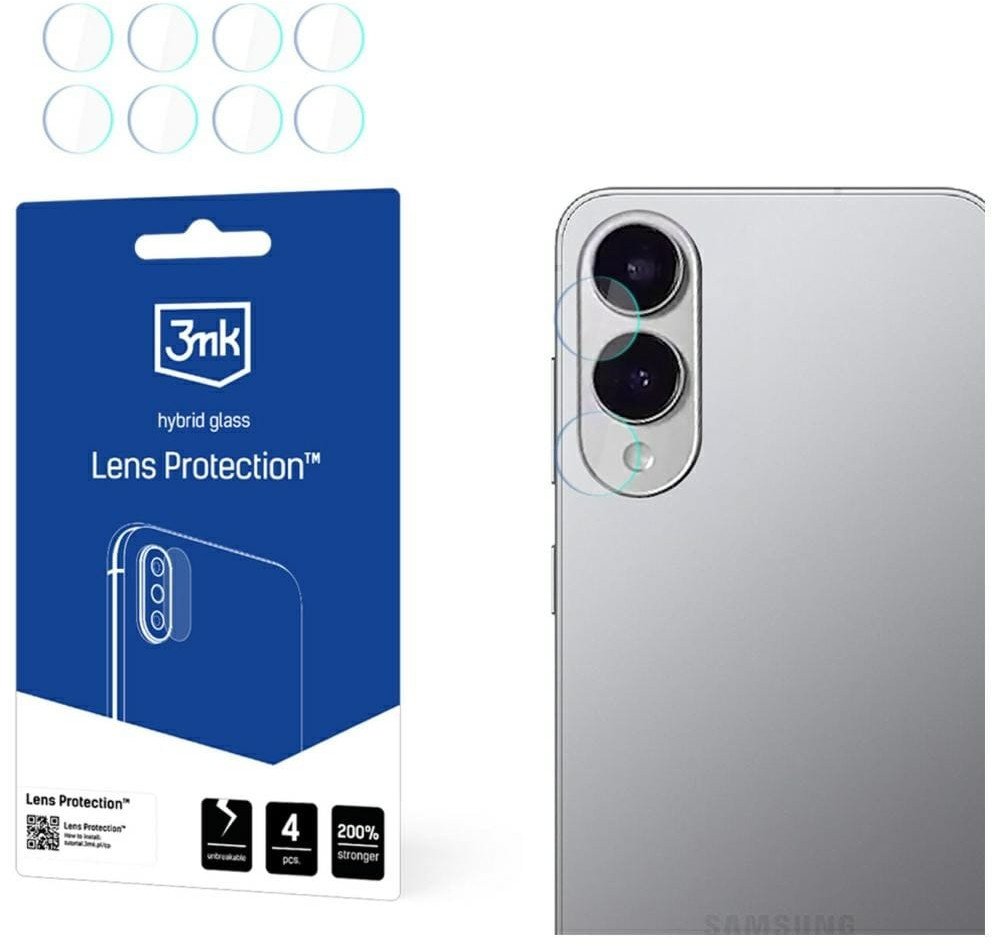 Заштитен филм за камера 3MK Lens Protect за Samsung Galaxy S25 Edge, сет 4 парчиња, проѕирен