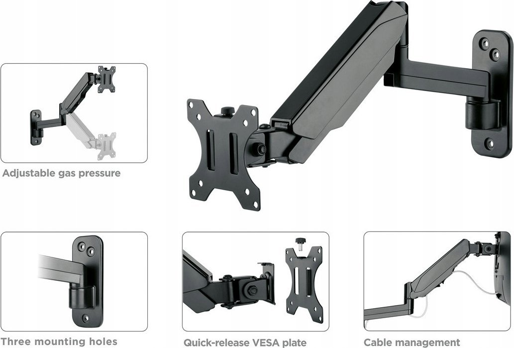 Krah muri për monitor Value 17.99.1191, VESA 75x75 100x100, deri 8kg, i zi