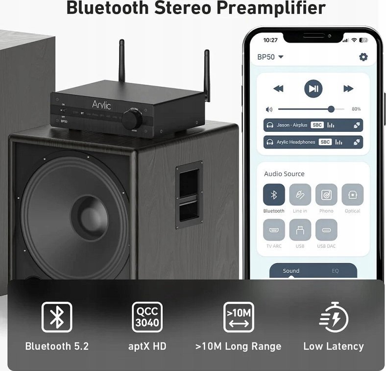 Paraforcilues audio Arylic BP50, DAC i integruar, Bluetooth 5.2, i zi