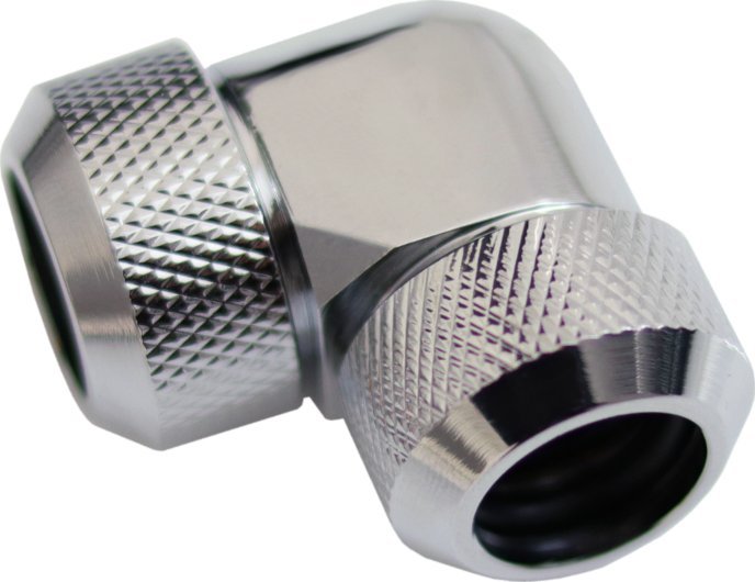 Lidhës 90° për tub ftohës Alphacool Eiszapfen, 13mm HardTube, akrilik për tuba bronzi, krom