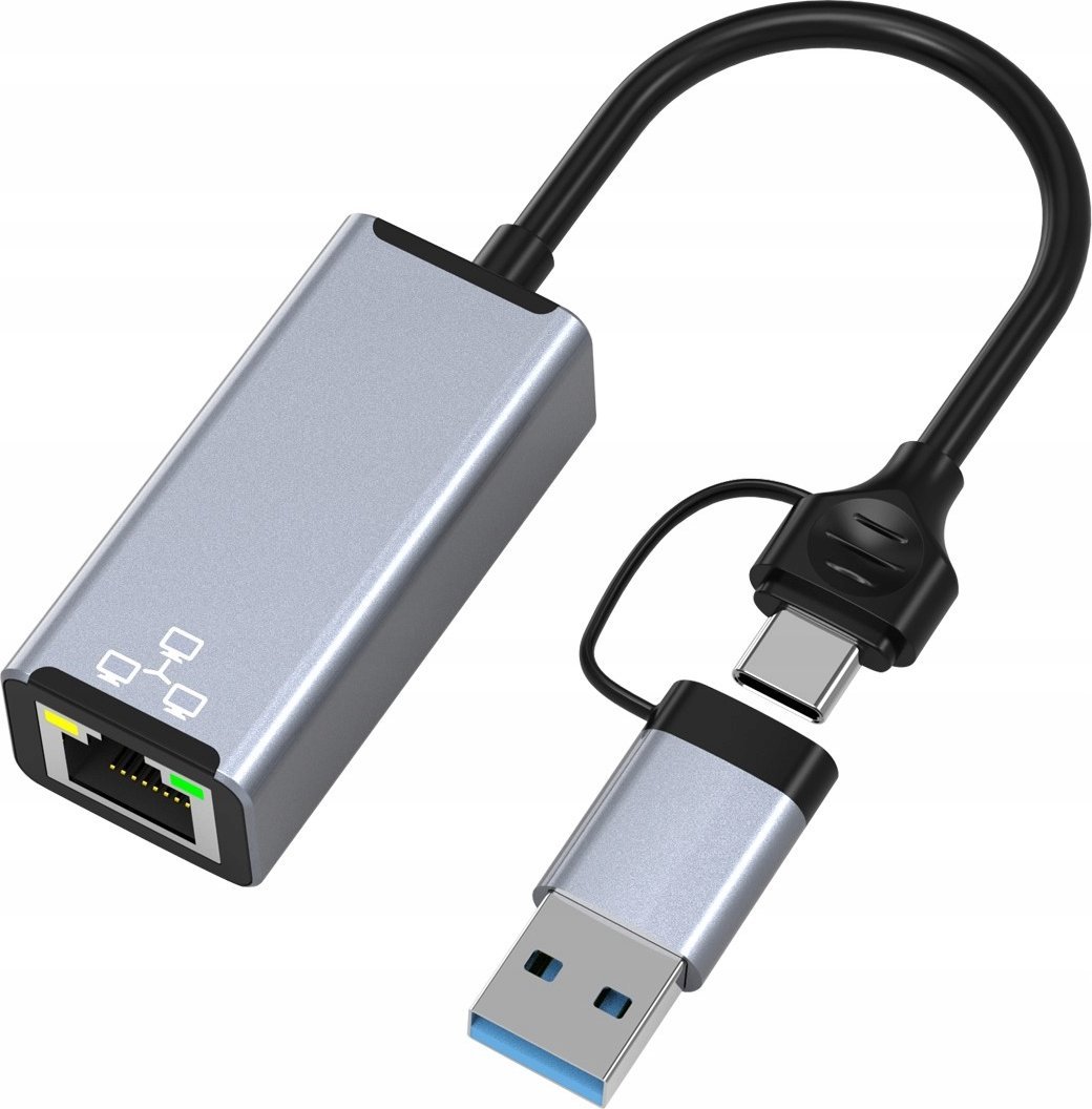 Adaptues rrjeti BOUNN USB A Type C në RJ45, 1000Mbps, gri