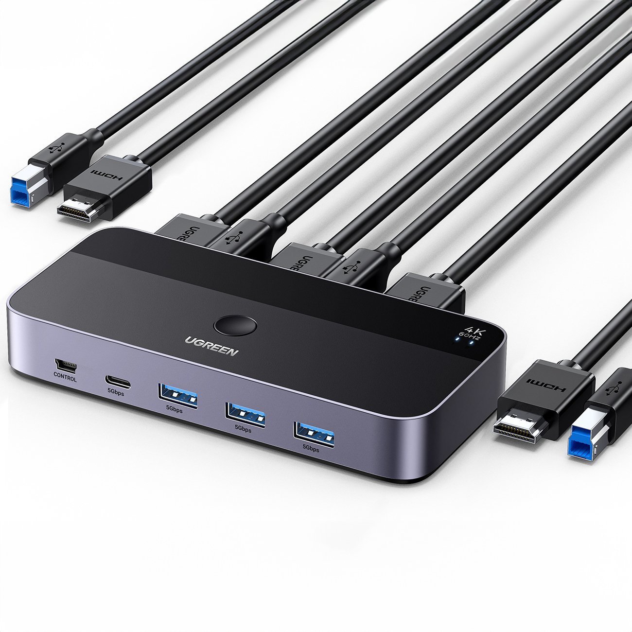 Ndërrues KVM Ugreen CM664, 2 PC në 1 monitor, 4 porta USB 3.0, 4K 60Hz