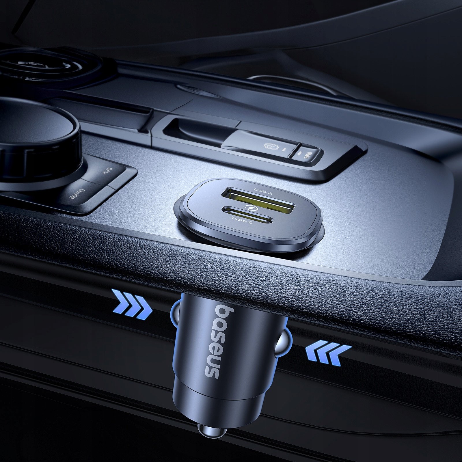 Полнач за автомобил Baseus 30W, USB A и USB C, брзо полнење, црн