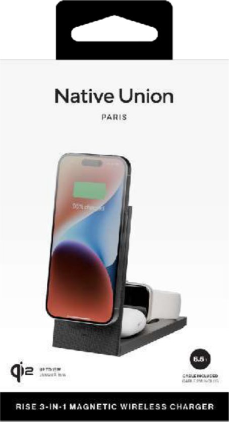 Karikues pa tela 3 në 1 Native Union Rise, magnetik, Qi2, i zi