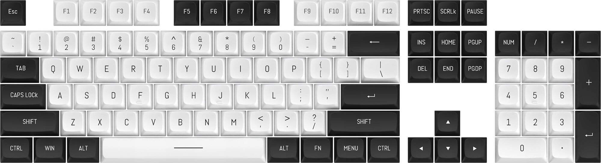 Keycaps Redragon A132 PBT Doubleshot, set 150 copë, US ANSI, bardhë e zezë