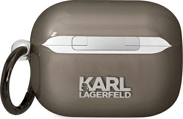 Mbajtëse Karl Lagerfeld KLAPHNIKTCK për AirPods Pro 2, TPU PC, me unazë varëse, e zezë