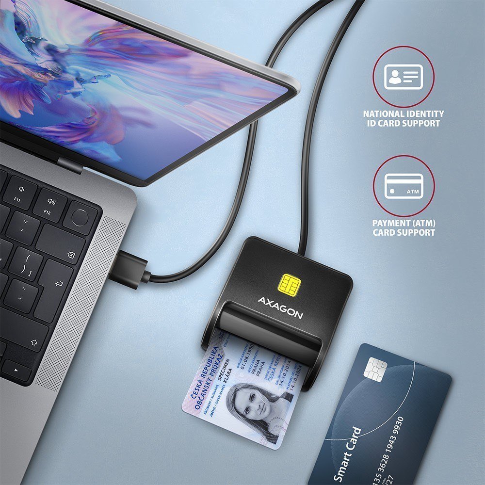 Lexues karte identiteti Axagon CRE-SM3N, USB 2.0, Smart Card, i zi