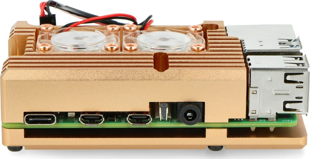 Метална кутија JustPi DNG-16015 за Raspberry Pi 4B, 2 вентилатори, златна боја
