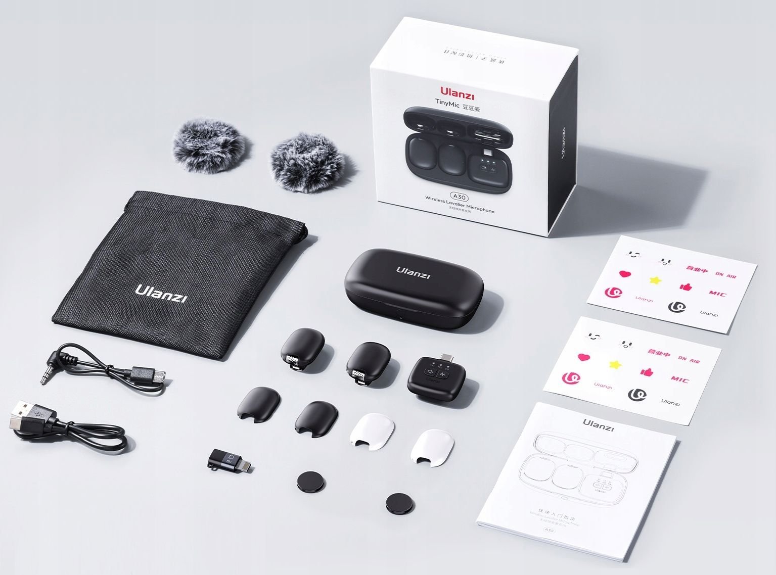 Mikrofon wireless Ulanzi A30 TinyMic, set me 2 transmetues, USB C, i zi