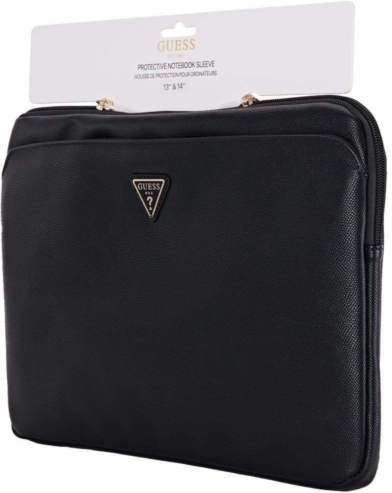 Futrollë laptopi Guess PU Grained Triangle Logo, 14", e zezë