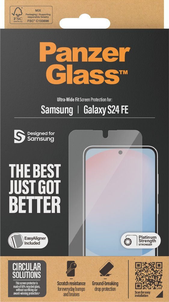Mbrojtës ekrani PanzerGlass Samsung Galaxy S24 FE, Ultra-Wide Fit, xham i temperuar transparent