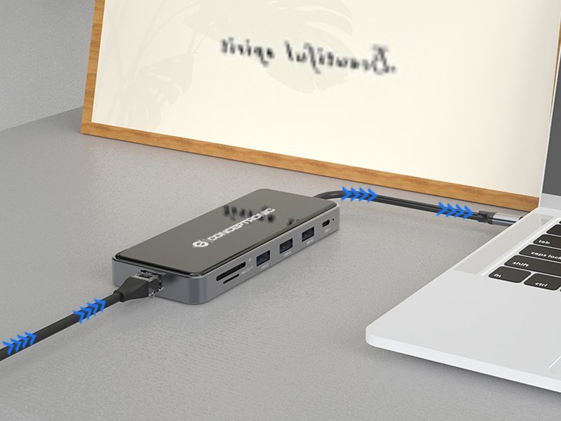 Docking station Conceptronic DONN15G, USB C, 12 në 1, gri