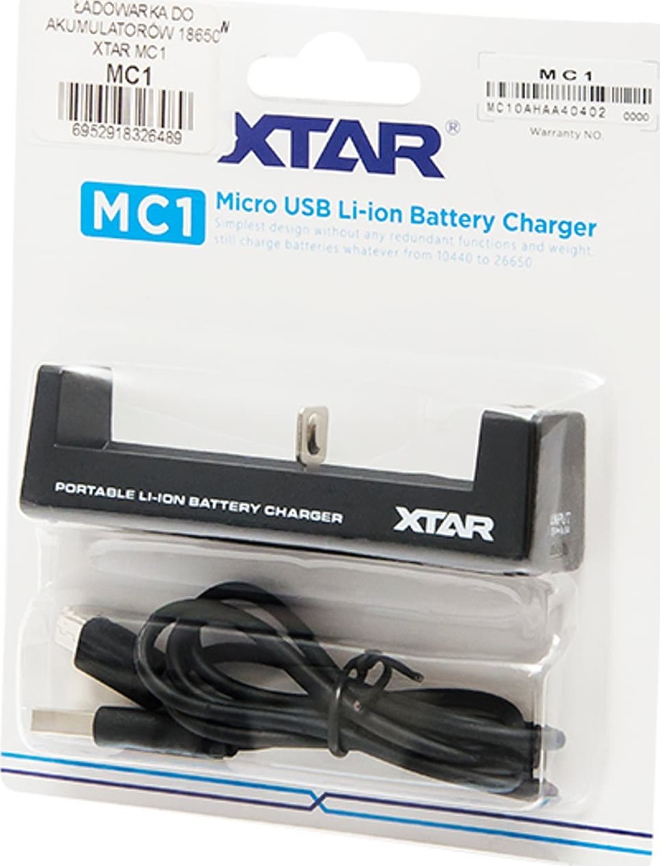 Полнач за батерии Xtar MC1, USB C, за 18650 и 21700, црн