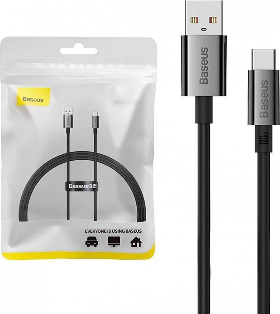 Kabllo USB Baseus P10320102114-00, USB-A në USB-C, 1 m, 100 W, e zezë