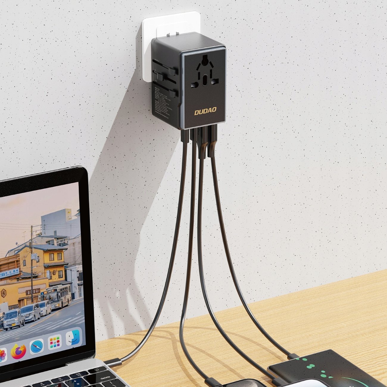 Патен адаптер Dudao A65Pro, 65W, 2x USB C 2x USB A, црн