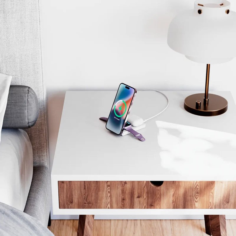Karikues wireless 3 në 1 Alogic YOGA, qëndrim palosës, 15W, i bardhë