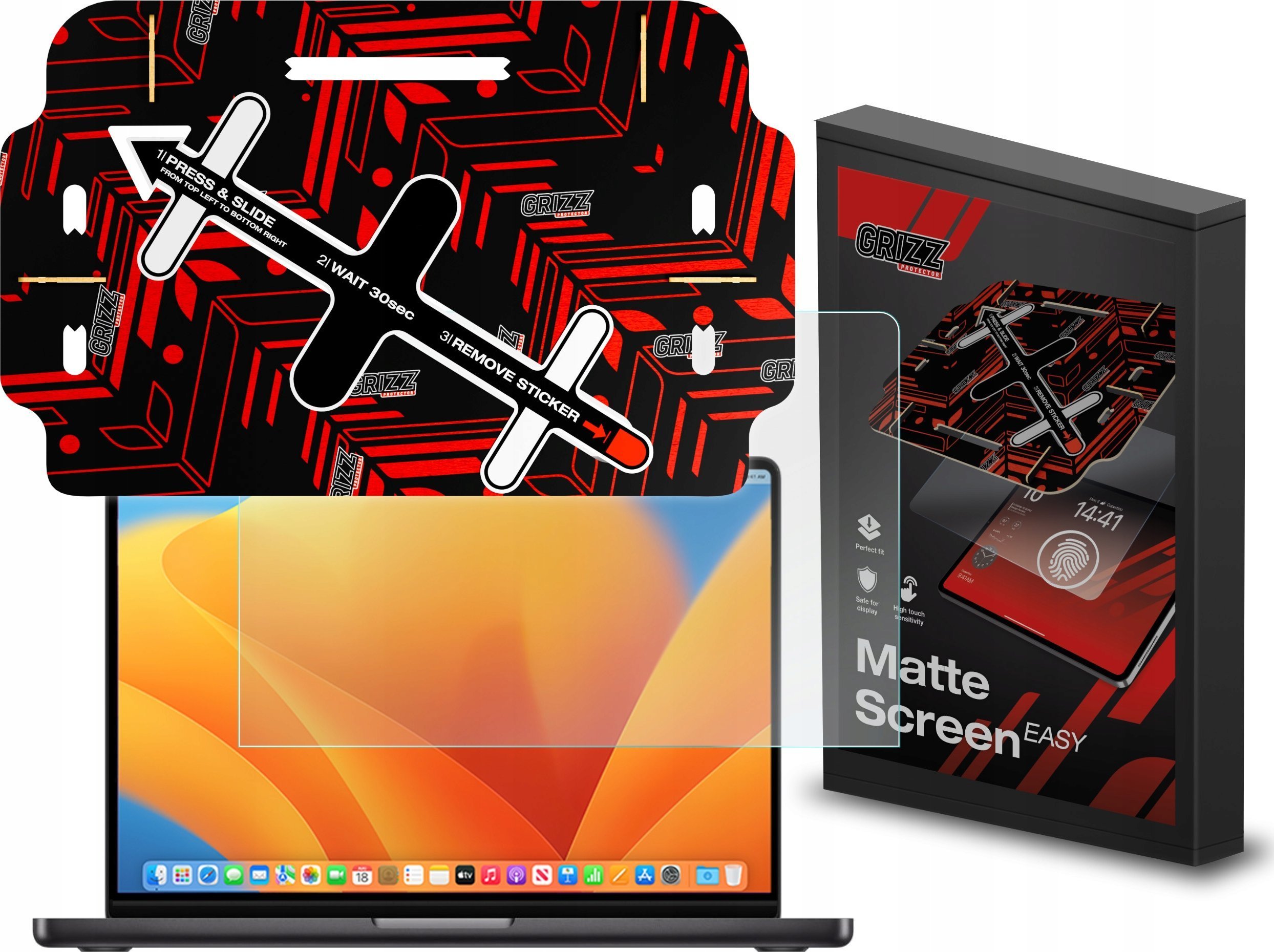 Film mbrojtës Grizz MatteScreen për MacBook Pro 14" M2 Pro 2023, anti-fingerprint, mat, transparent