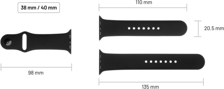 Rrip silikoni FIXED për Apple Watch 38/40 / 41mm, 2 gjatësi, vjollcë
