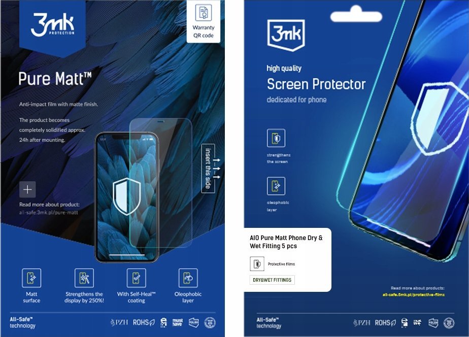 Film mbrojtës ekrani 3mk All-Safe Pure Matte për iPhone 14 Pro, set 5 copë, mat, transparent