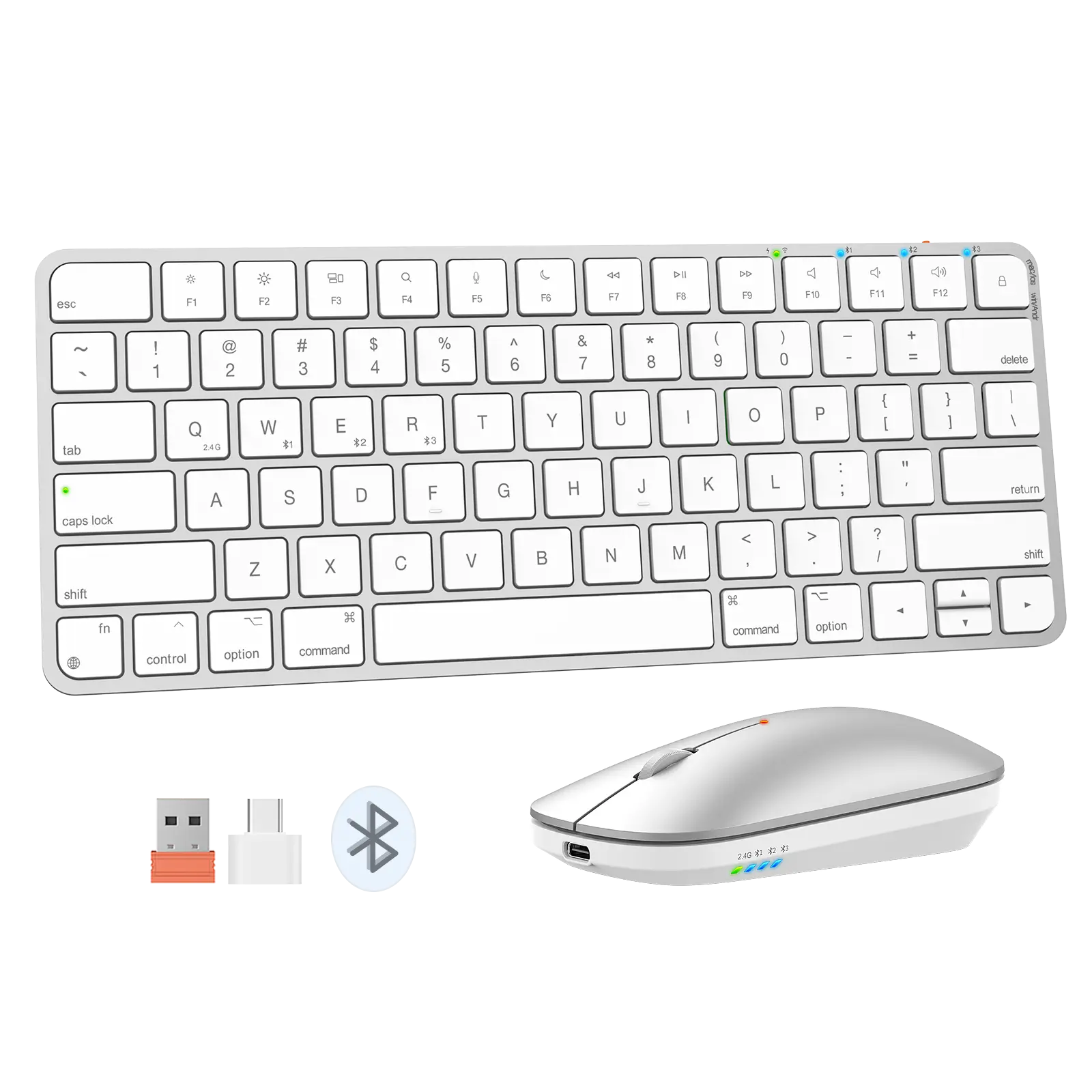 Tastierë Wireless Dual-Mode Meetion C210 (2.4GHz + Bluetooth) për Mac & Windows , White