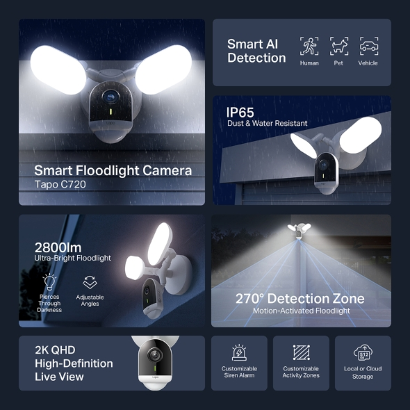 Kamerë TP-Link Tapo C720 Smart, 2K QHD, 2800 Lumen, e zezë