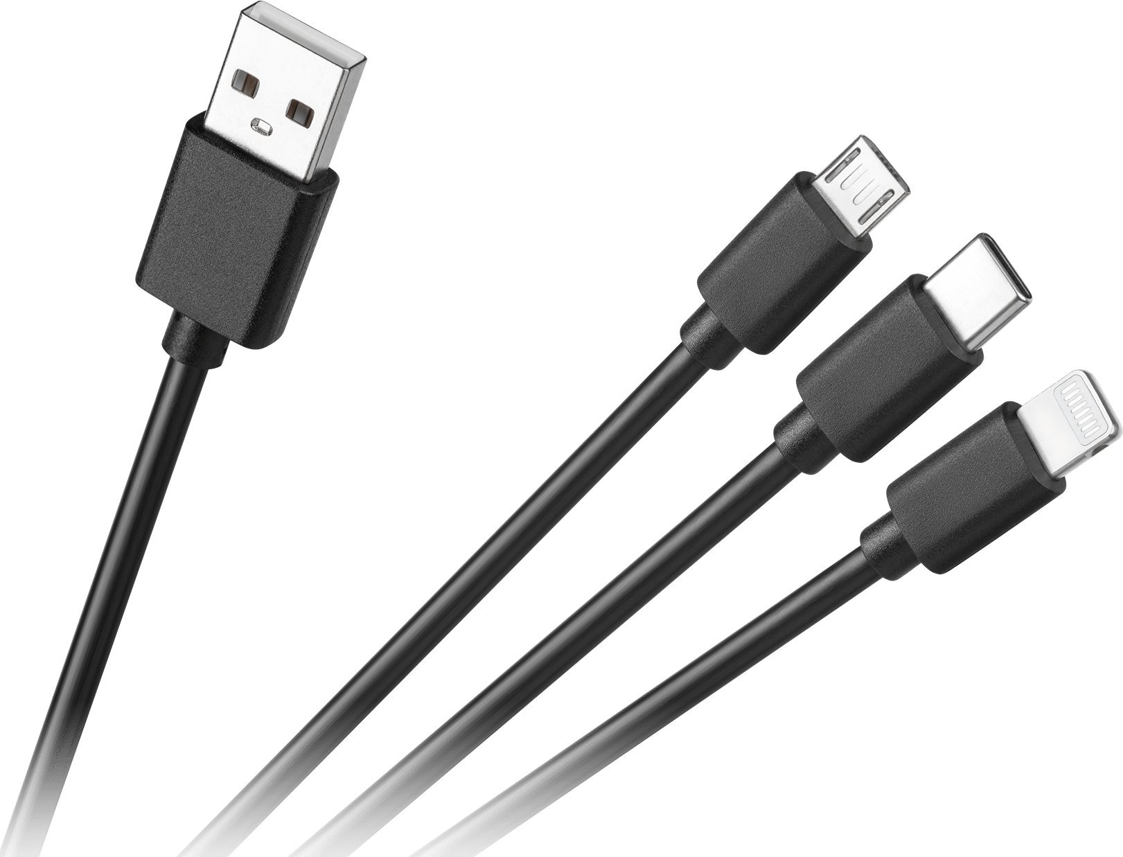 Kabllo USB Cabletech KPO3945, USB A në USB C microUSB Lightning, 1.2 m, e zezë
