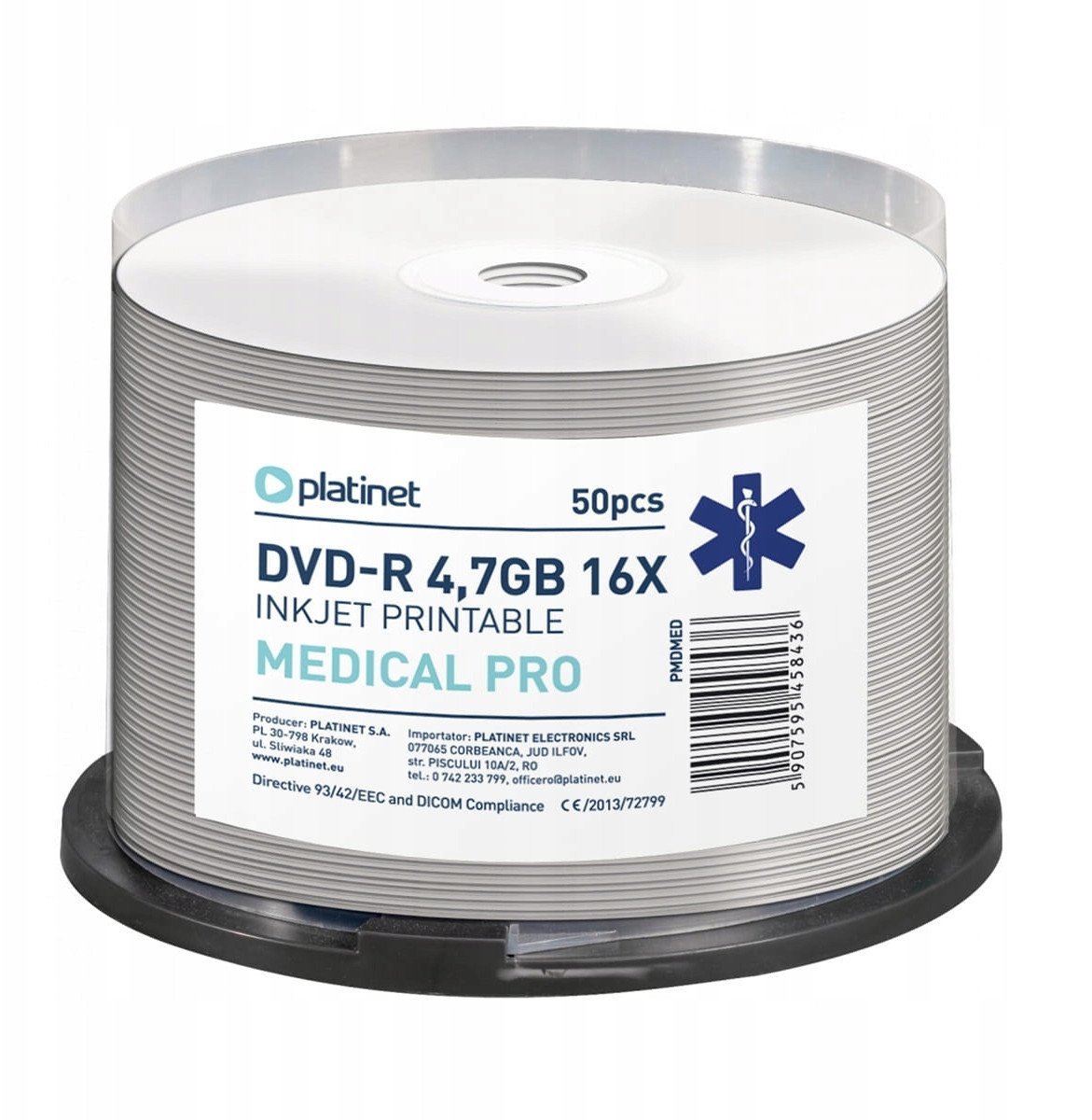 Disqe DVD R Platinet Medical Pro, 4.7GB, 16X, të bardha printable